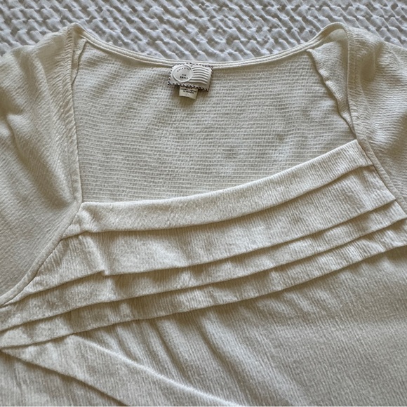 Anthropologie 9-H15 STCL Cap Sleeve Pleated Tee, Cream, Size Small - Picture 4 of 6